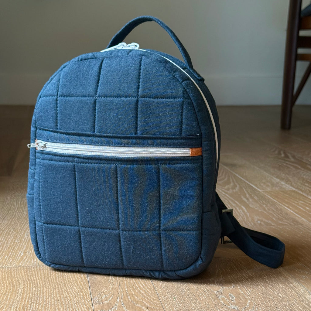 navy + orange mini backpack