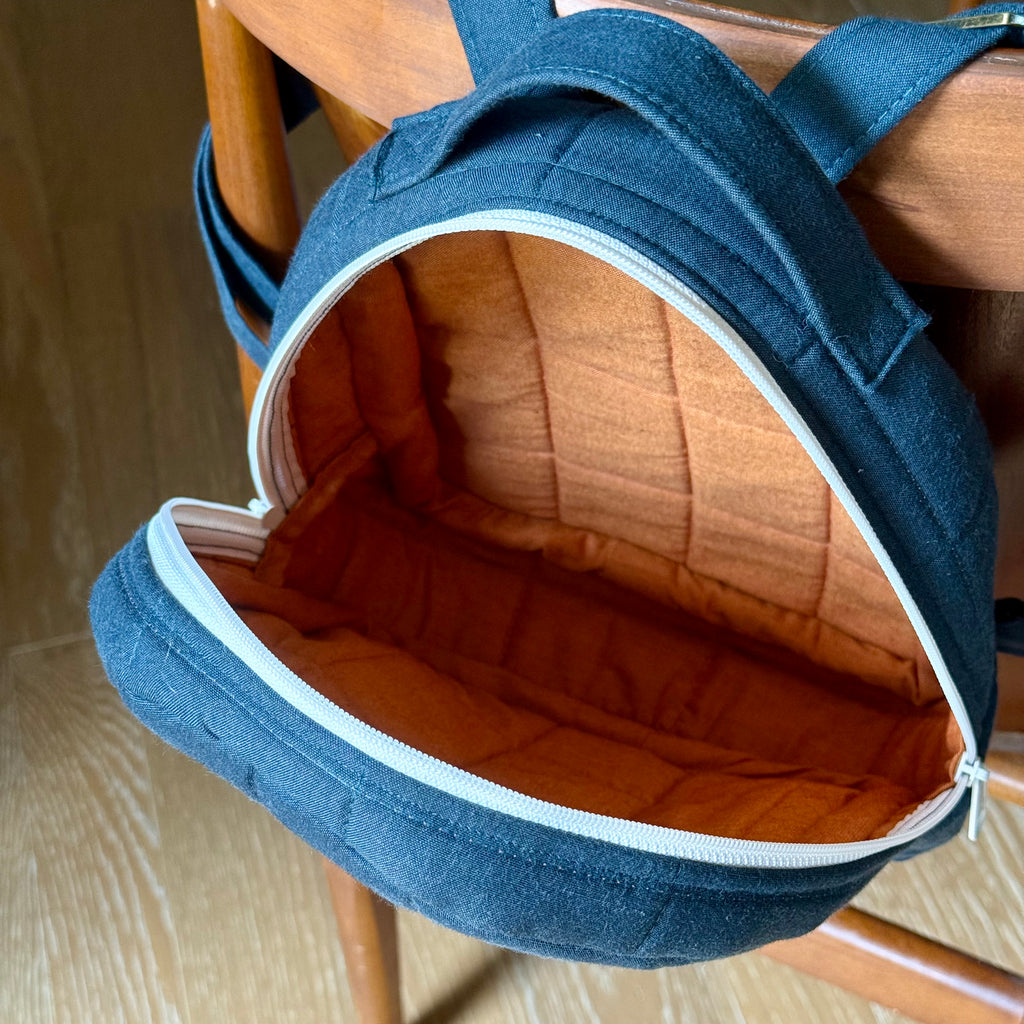 navy + orange mini backpack