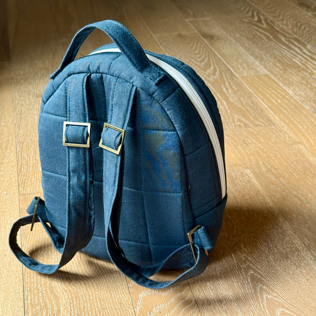 navy + orange mini backpack