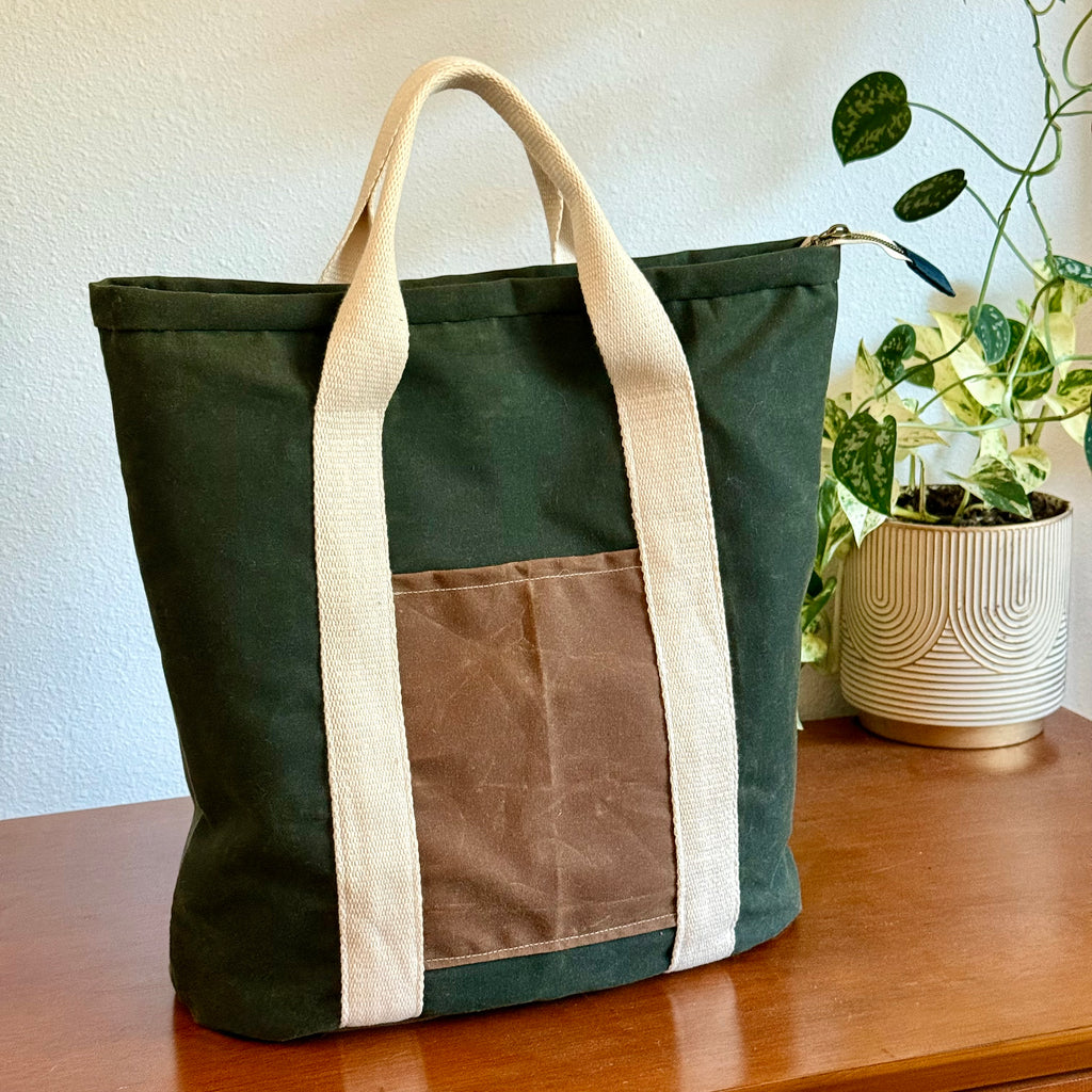 green + brown waxed canvas bag (large)