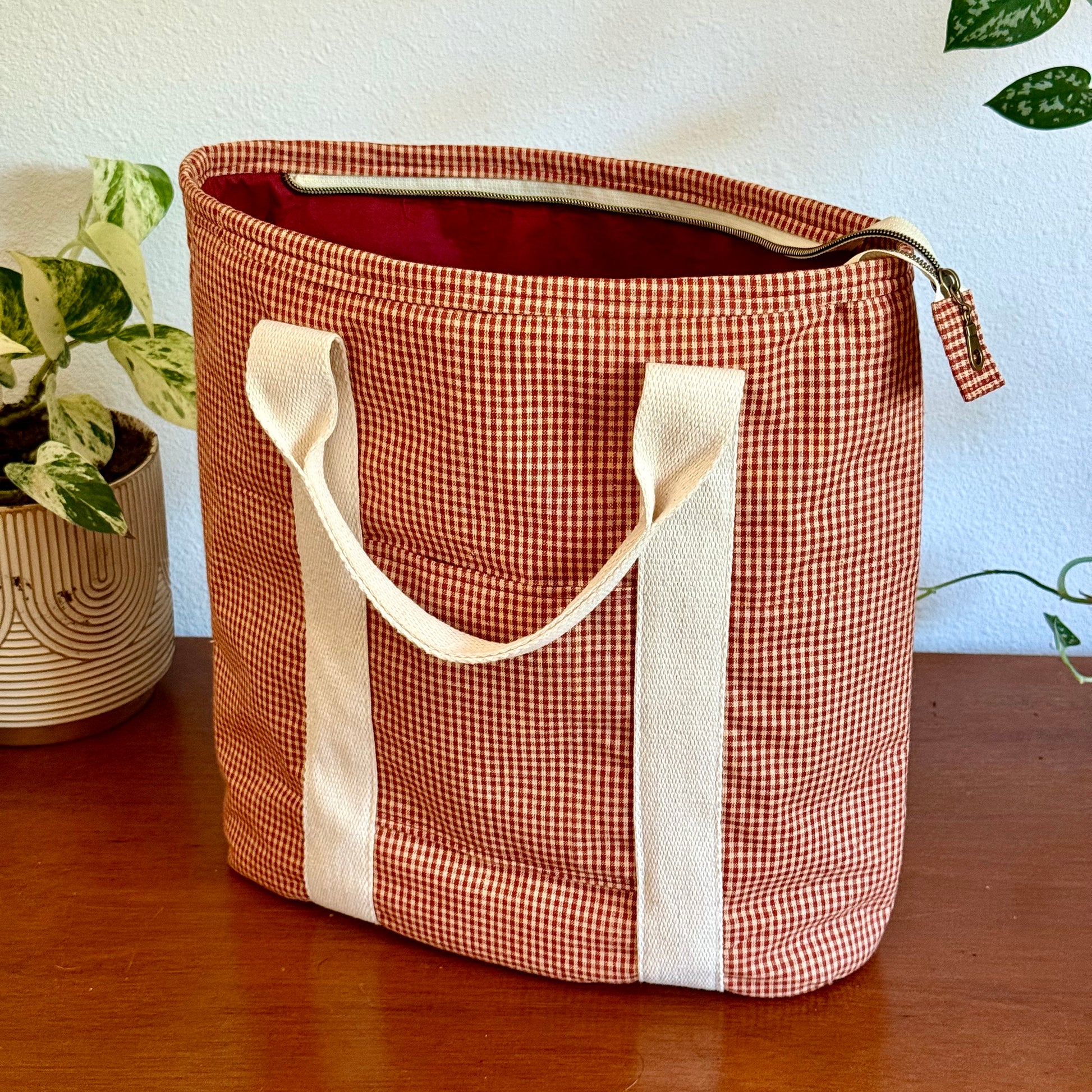 red gingham carry-all tote (large)