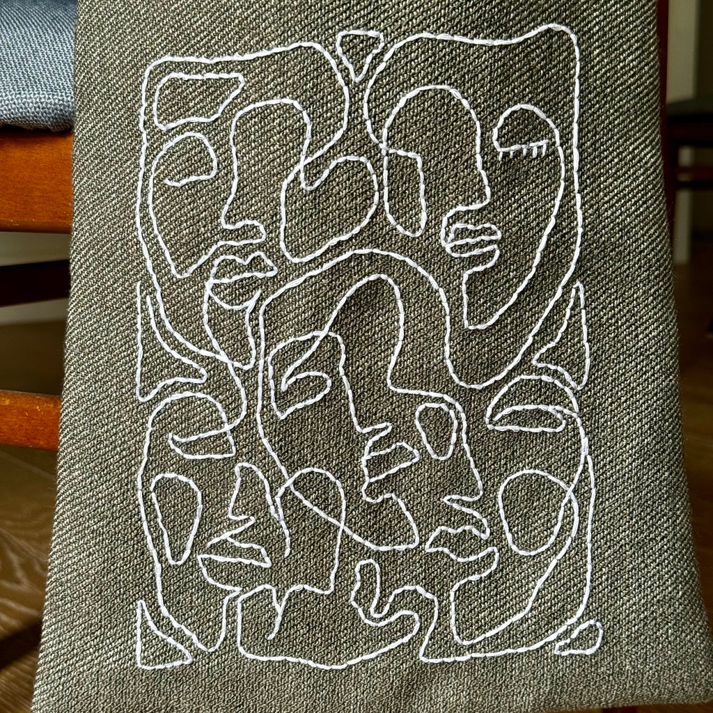 embroidered faces tote