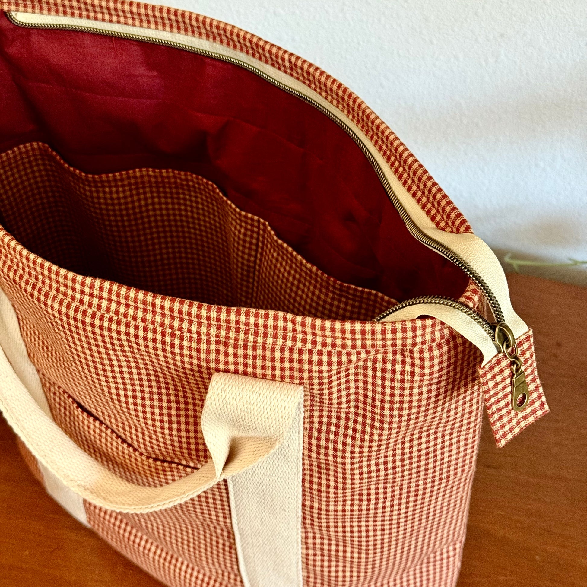 red gingham carry-all tote (large)