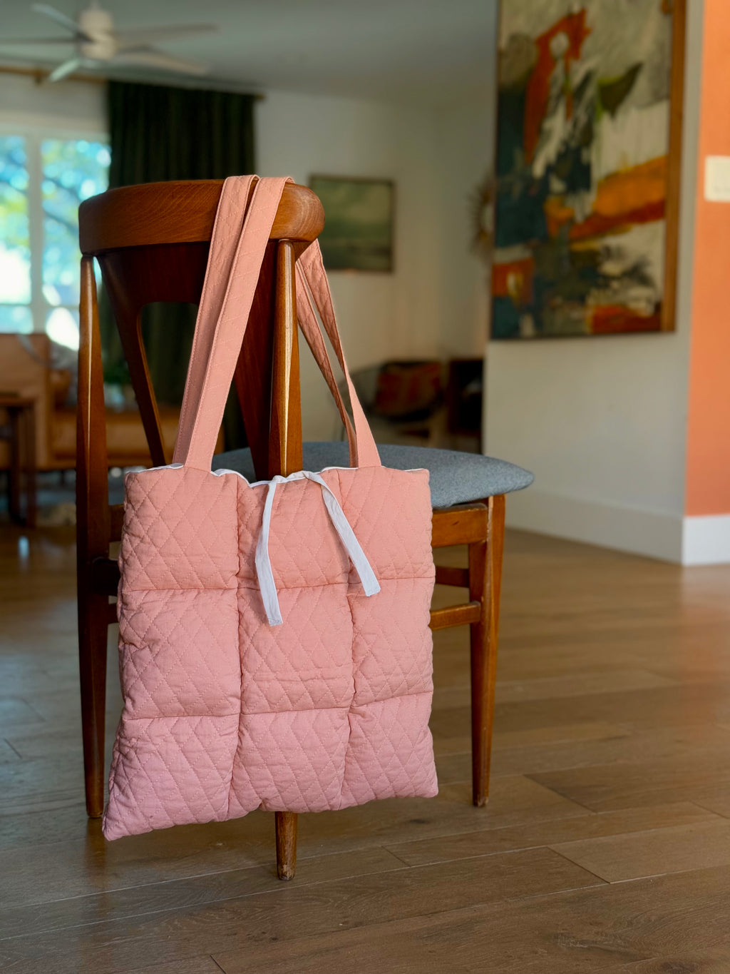 pink puffer tote