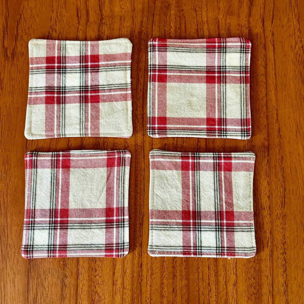 red plaid coasters