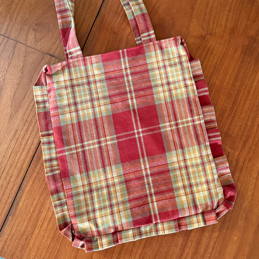 red plaid tote