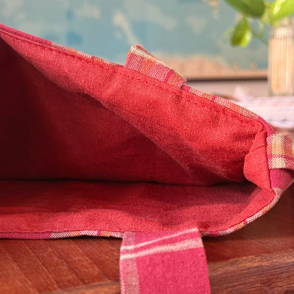 red plaid tote